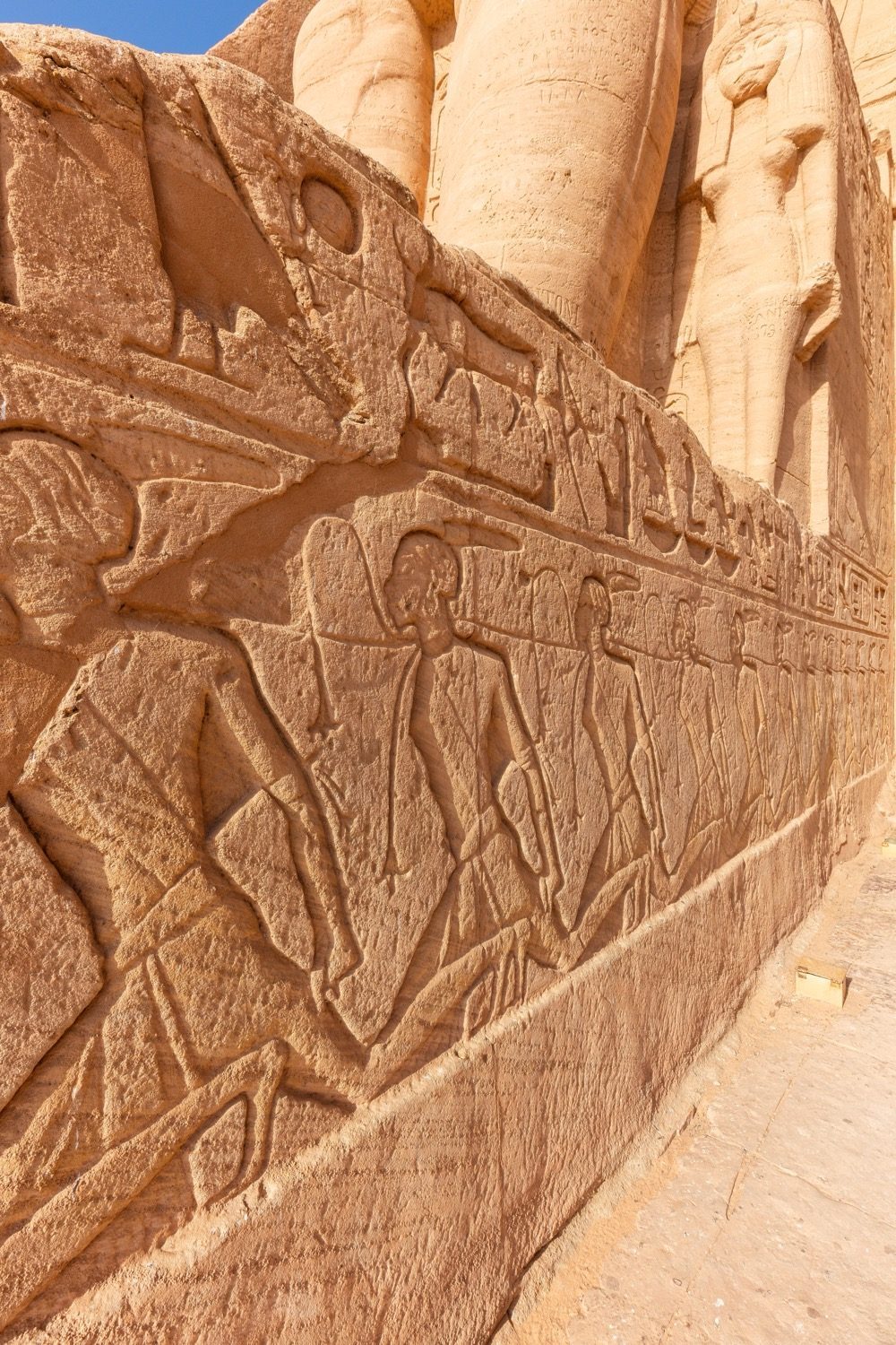 The rock-cut façade of the Great Temple of Ramses II at Abu Simbel, with its four seated colossi each about twenty metres high.