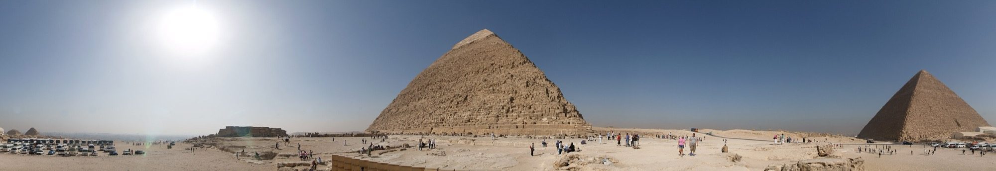 The Giza pyramid complex — the pyramids of Khufu, Khafre and Menkaure with the Great Sphinx, the only surviving Wonder of the Ancient World.