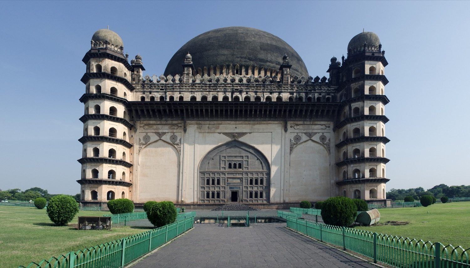 The Gol Gumbaz at Bijapur — its vast masonry dome, among the largest of the pre-modern world, over the famous Whispering Gallery.