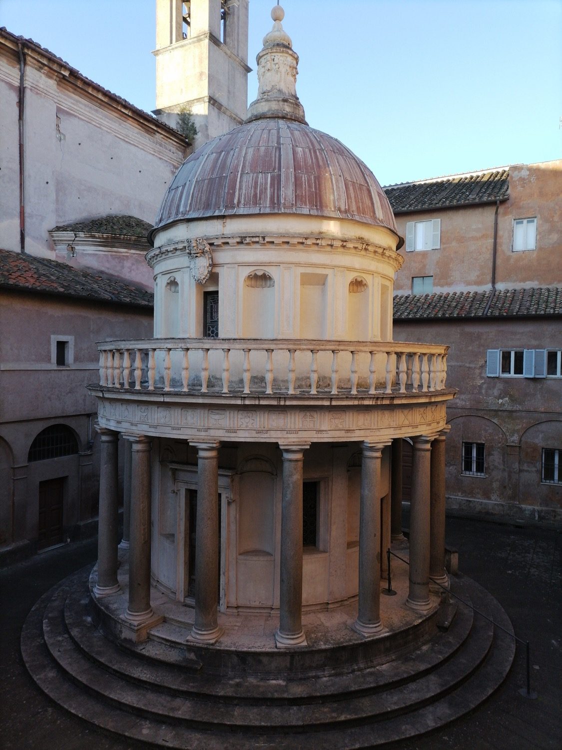 Bramante's Tempietto at San Pietro in Montorio, Rome (1502) — a perfect circular Doric temple, the emblem of the High Renaissance.
