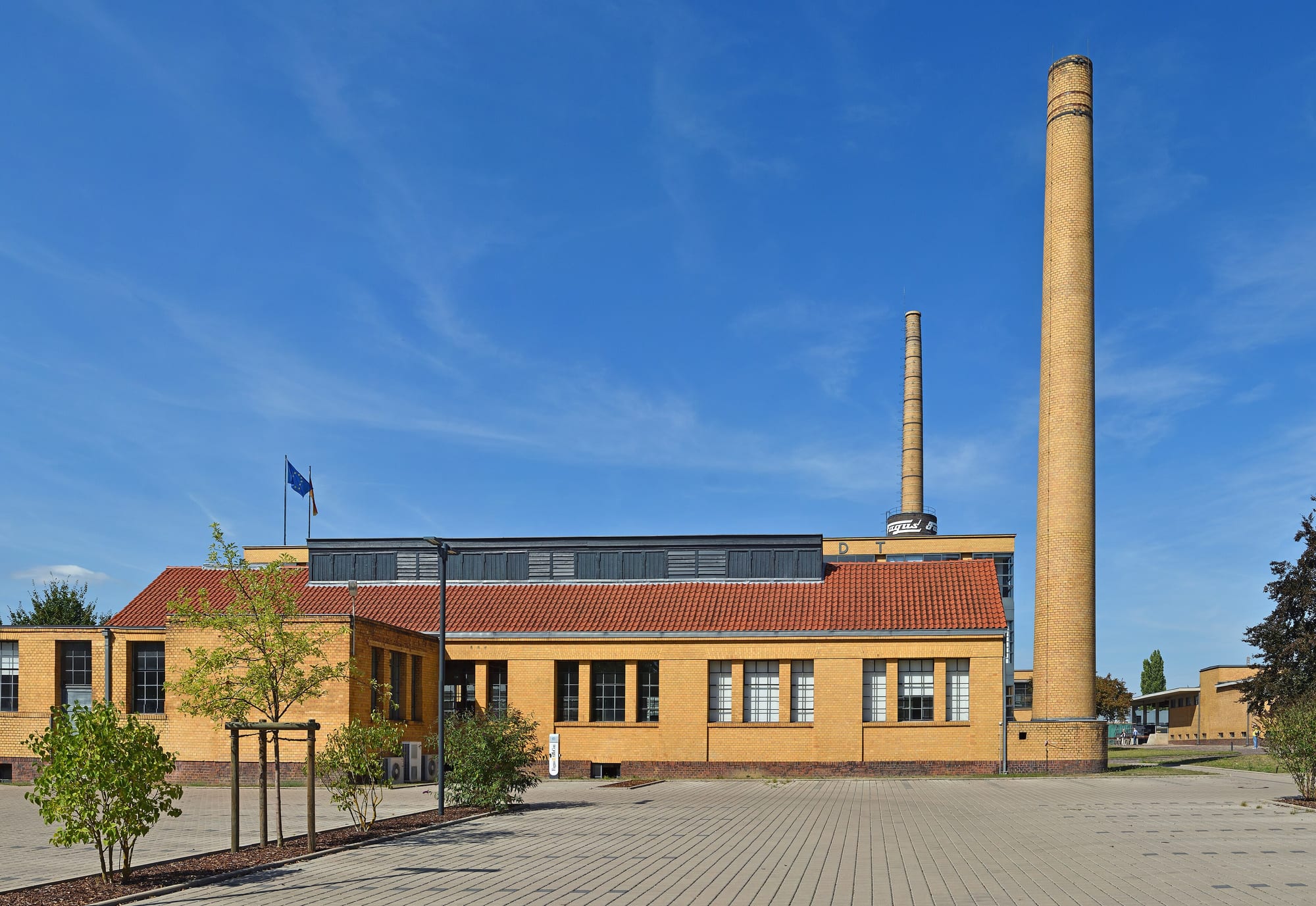 The Fagus Works at Alfeld (Walter Gropius, 1911) — one of the first buildings with a glass curtain wall, its corners dissolved into glass; an early landmark of the Modern Movement.