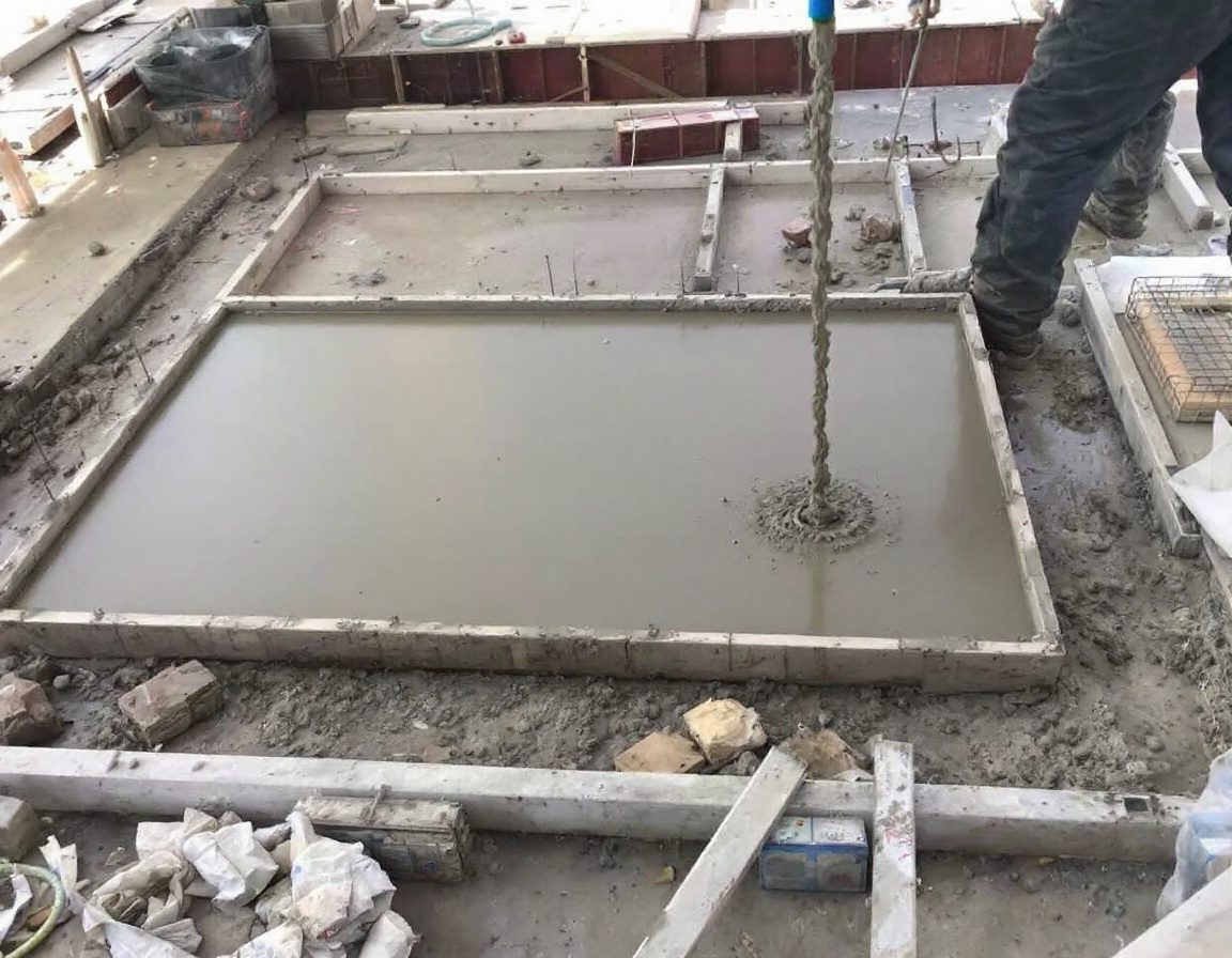 A slab being poured — volume becomes a quantity to estimate.