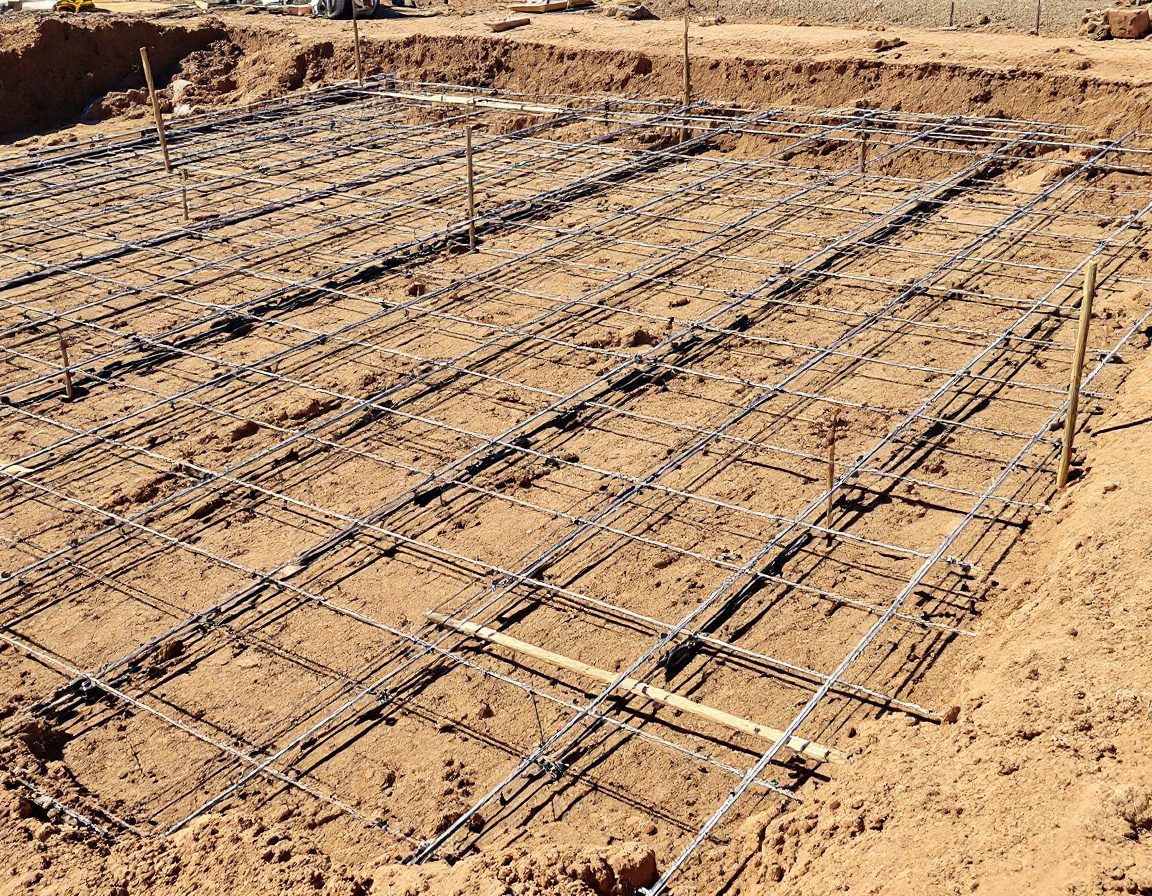 A site pegged out on a string grid for setting-out.