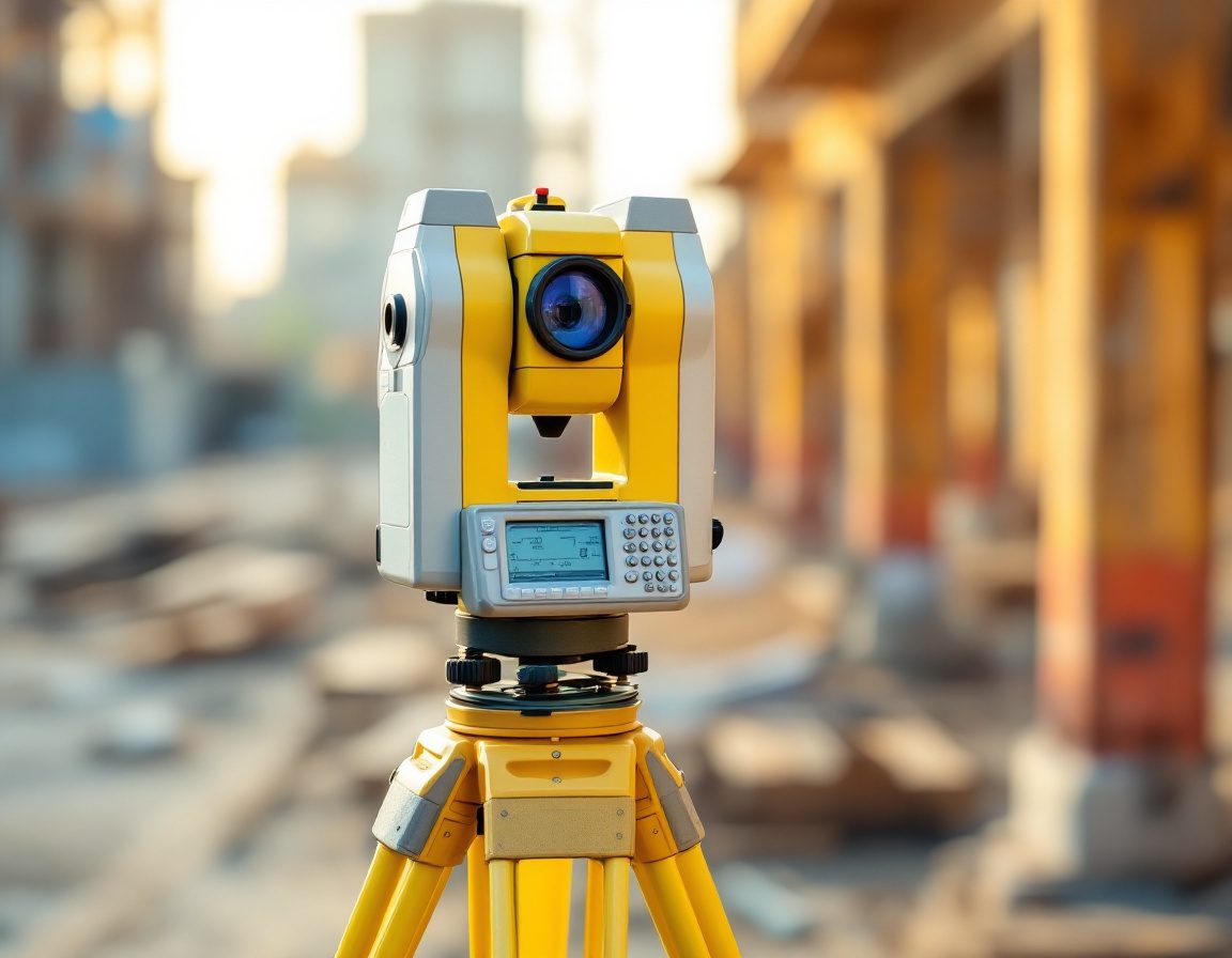 A surveyor's total station — coordinates measured to the millimetre.