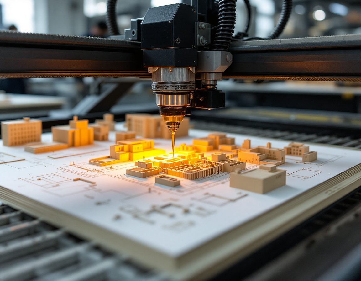 A laser cutter cutting intricate model parts from card.