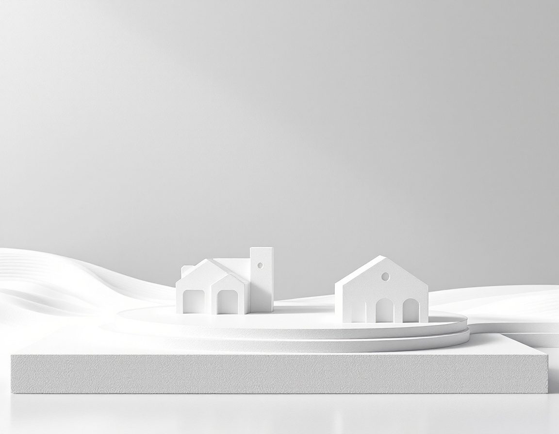 An architectural model lit softly against a plain sweep backdrop.