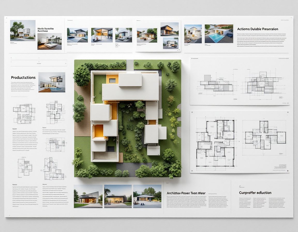 A presentation board combining model photographs and drawings.