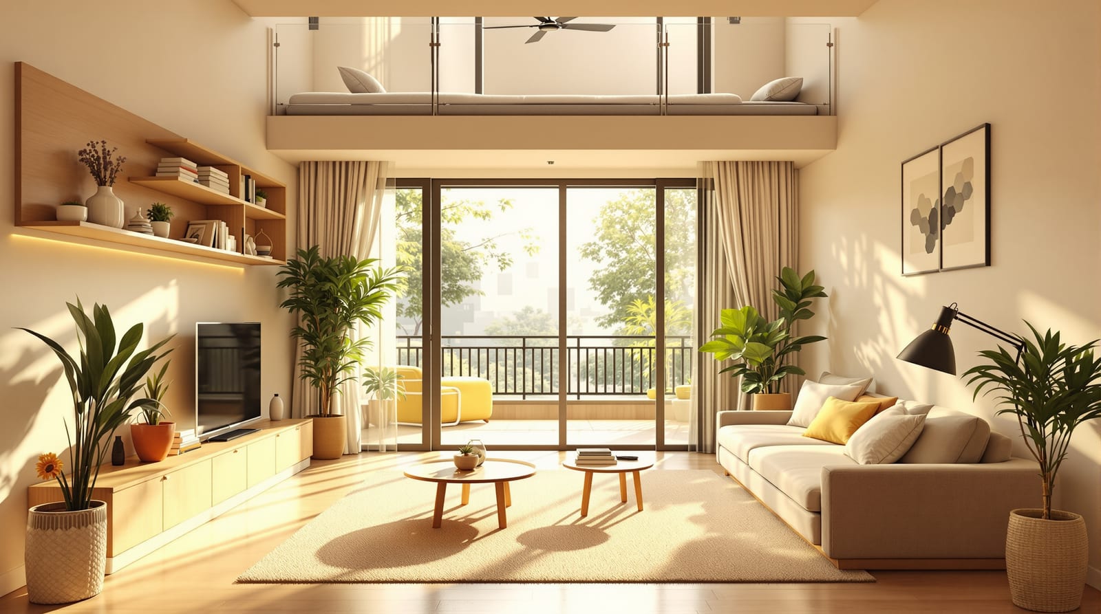 A compact Indian home that lives larger — an open-plan living-sleeping space with a loft above and a balcony reclaimed as a room
