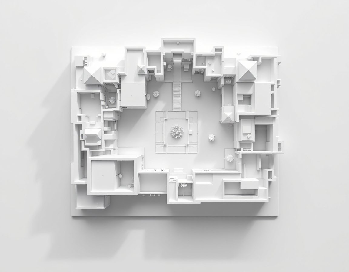 A massing model reveals the organising geometry from above.