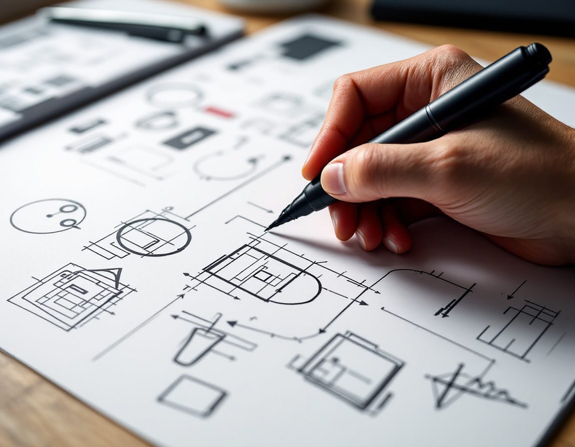 A hand draws the parti — the big idea in a few bold lines.