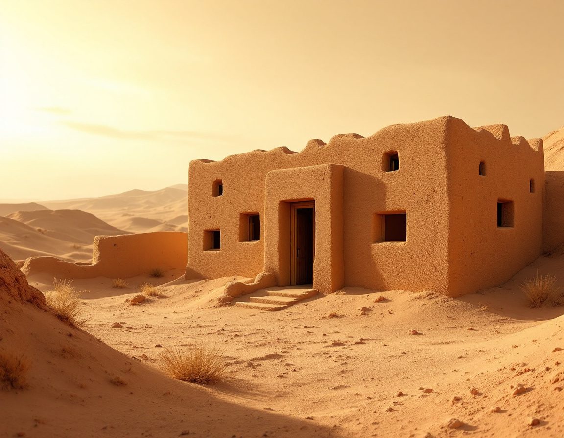 A mud-walled desert dwelling, shaped by its hot, dry climate.