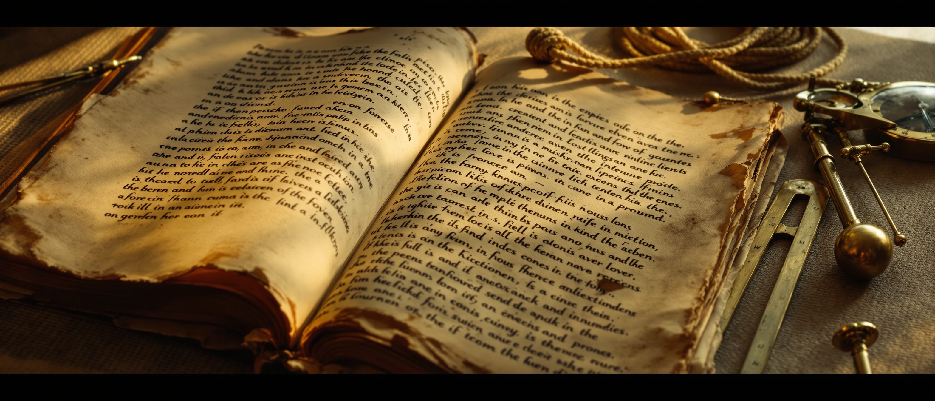 An old manuscript and traditional brass measuring instruments — the Shilpa Shastra textual tradition that codified Vastu, transmitted across treatises and through the sthapati's guild.