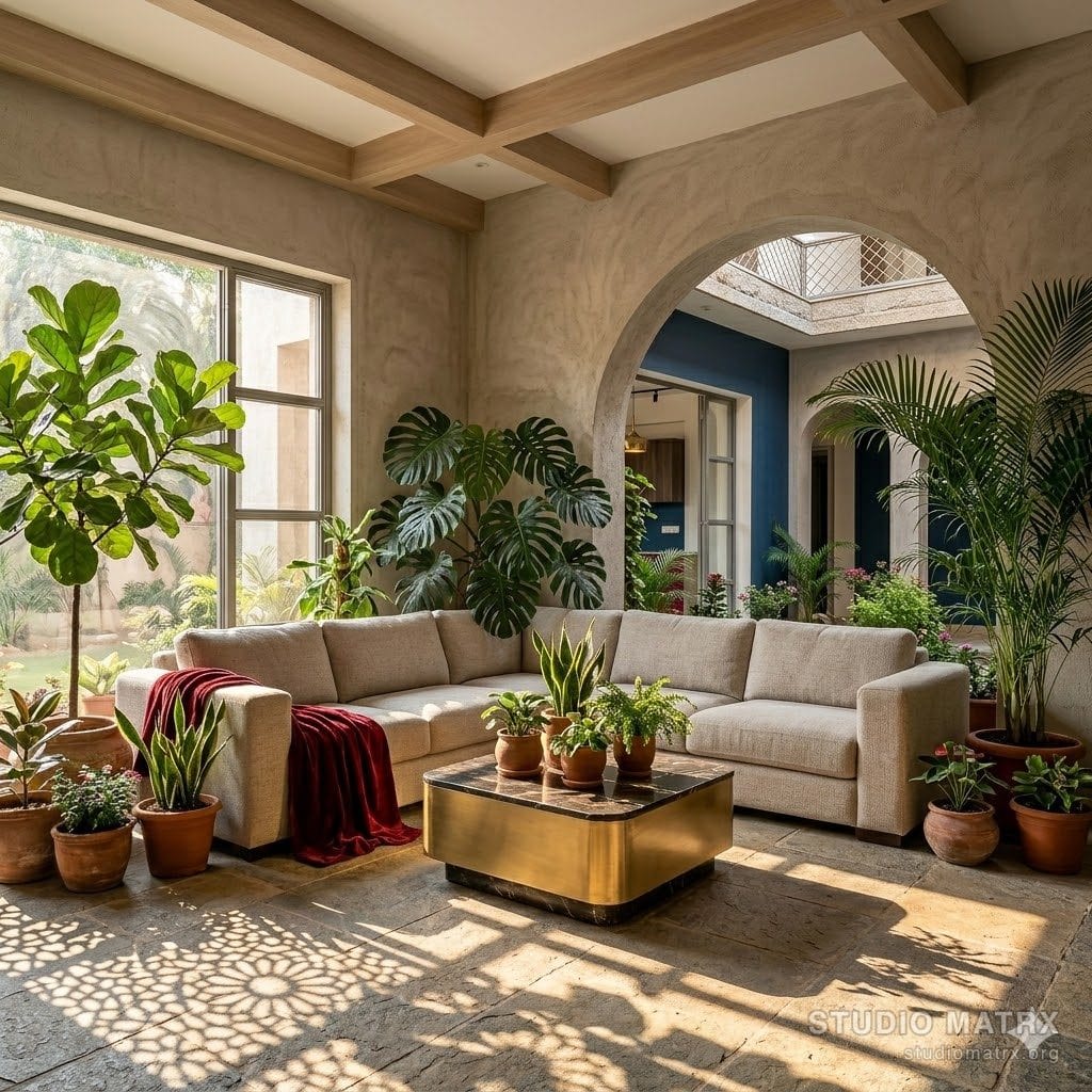 Tropical Indian indoor plants in a living room