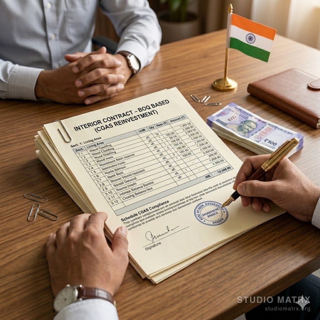 Designer and contractor signing a BOQ-based contract