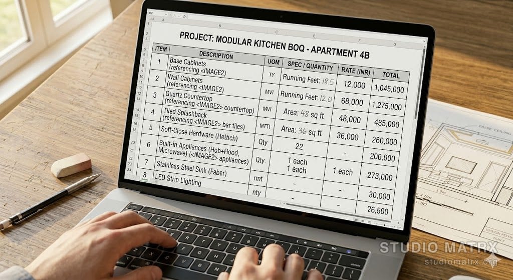 Modular kitchen BOQ takeoff