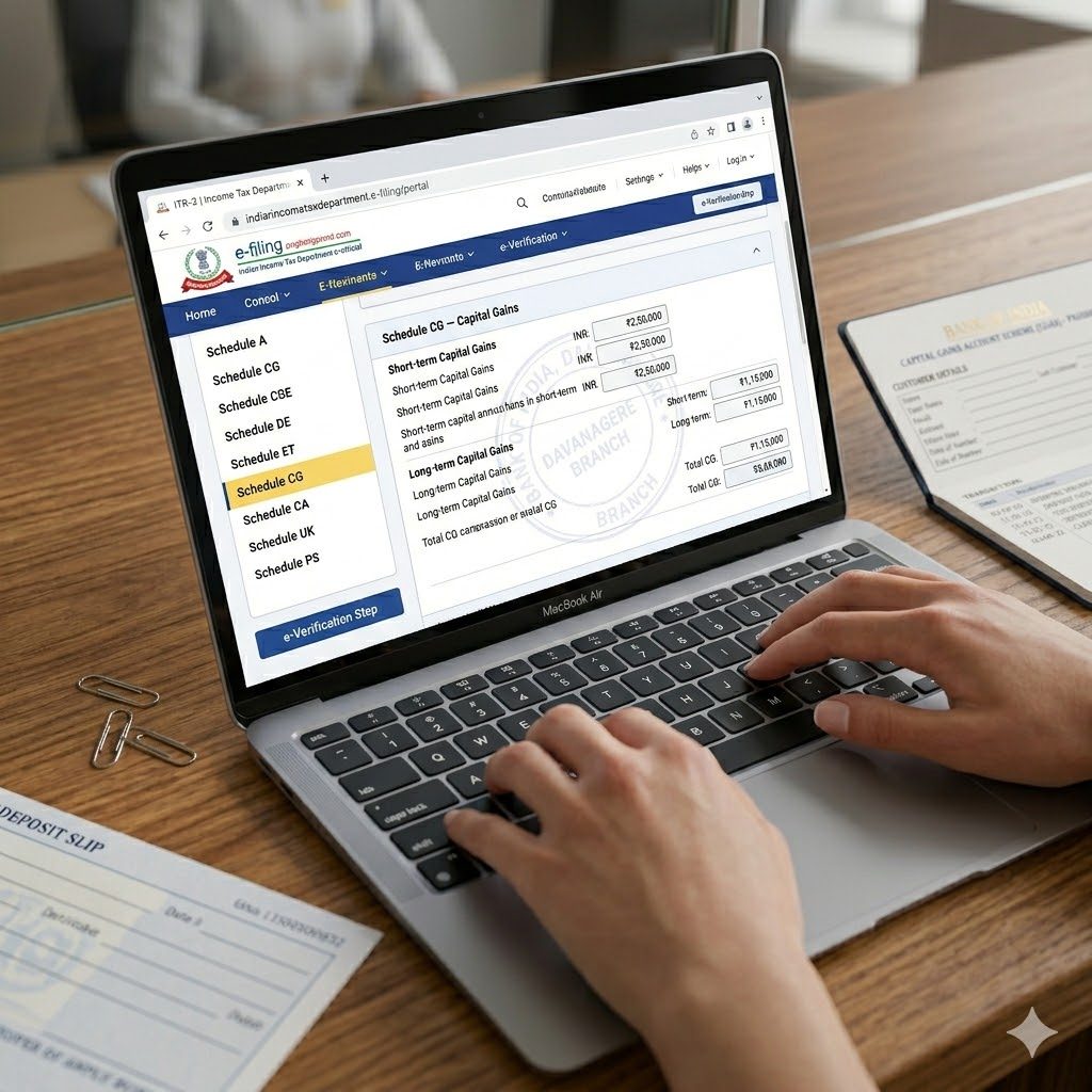 ITR-2 capital gains schedule on a laptop screen