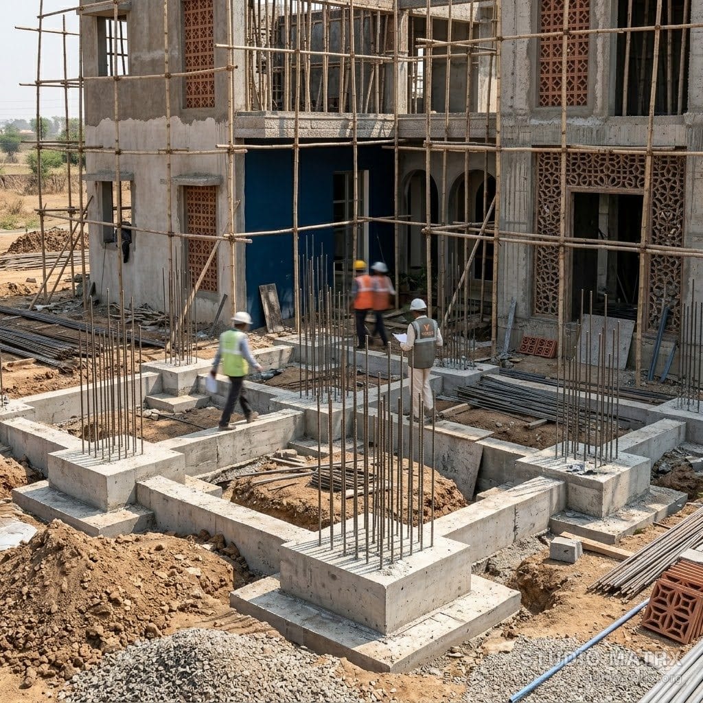 Foundation construction phase on an Indian site