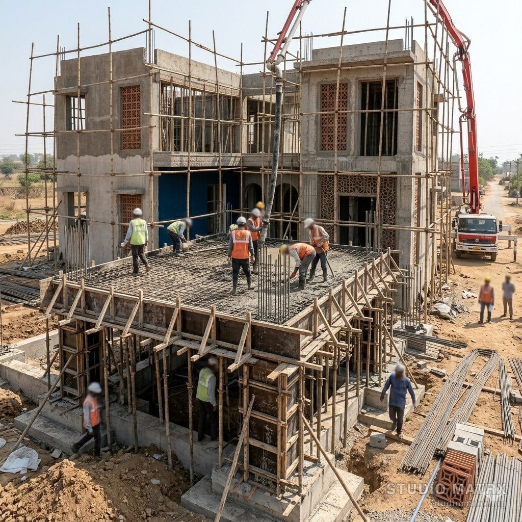 RCC structure work on an Indian construction site