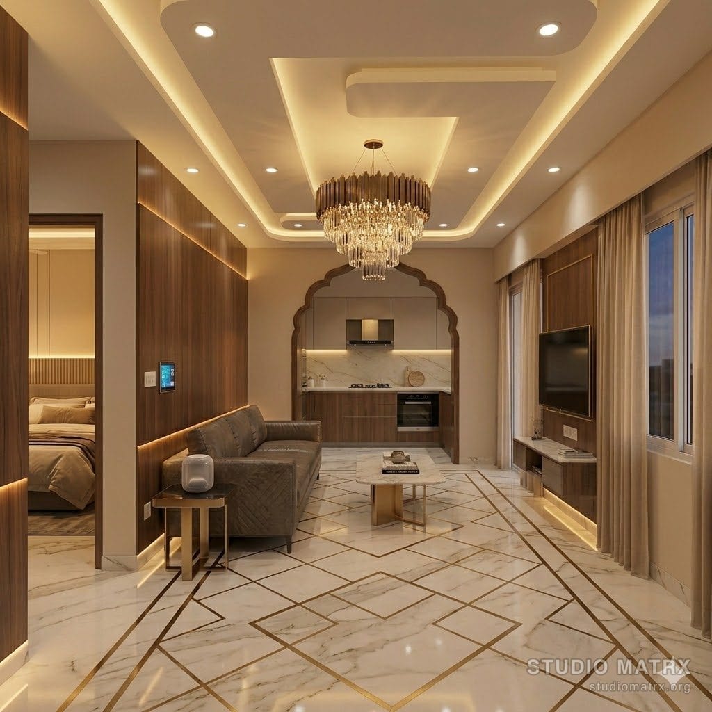 Luxury-finish Indian apartment living room with imported materials
