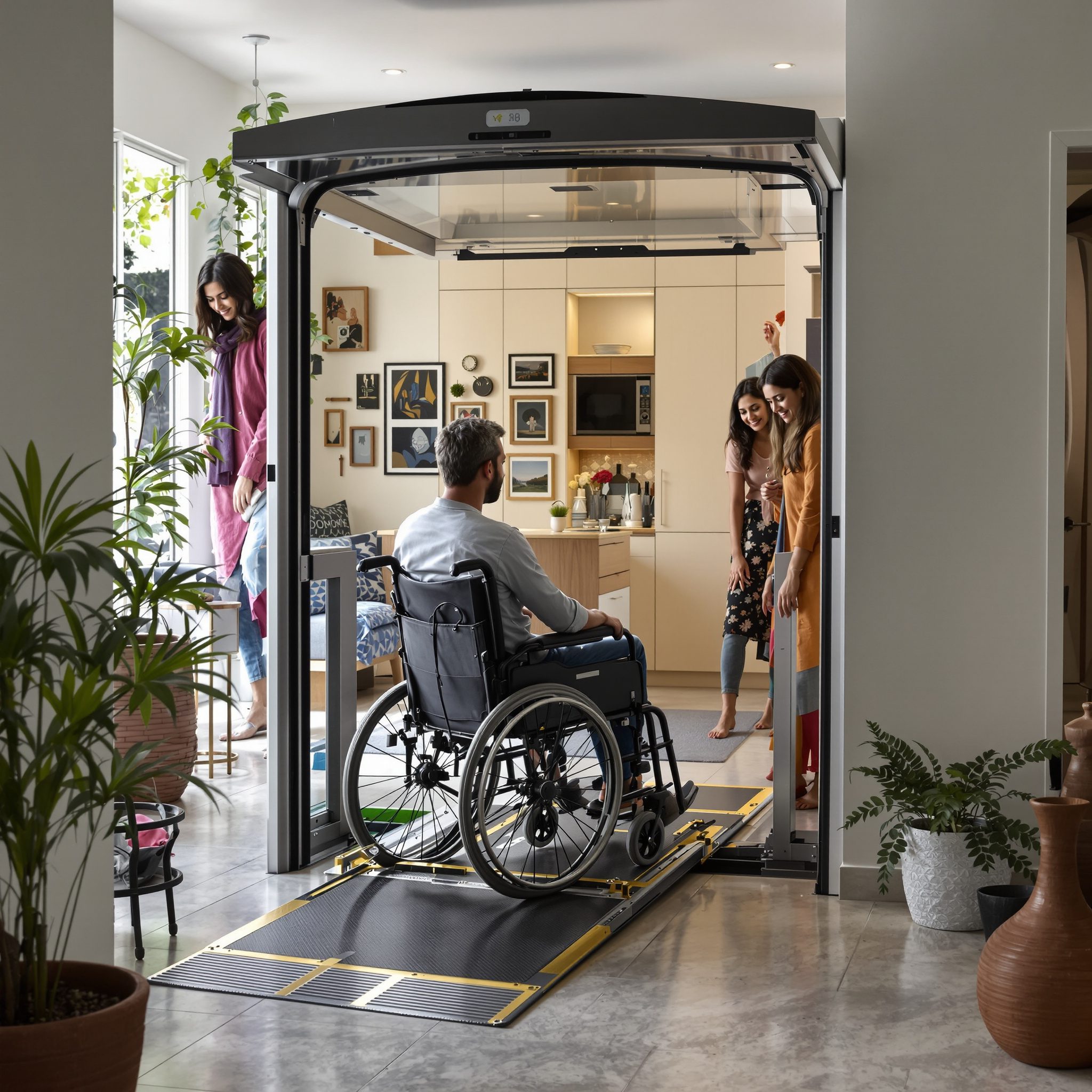 Wheelchair-accessible home lift car