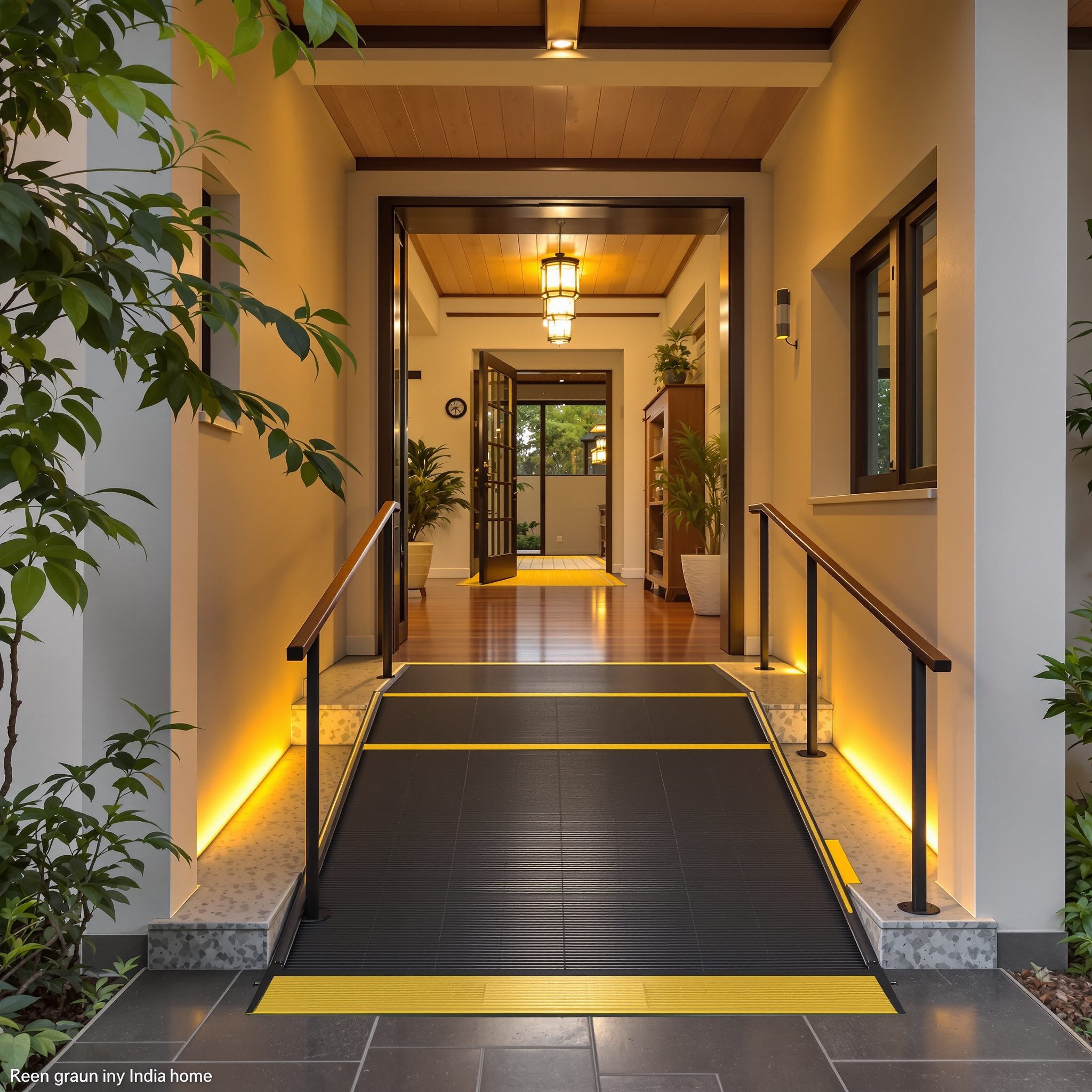 Step-free ramped entrance to an Indian home