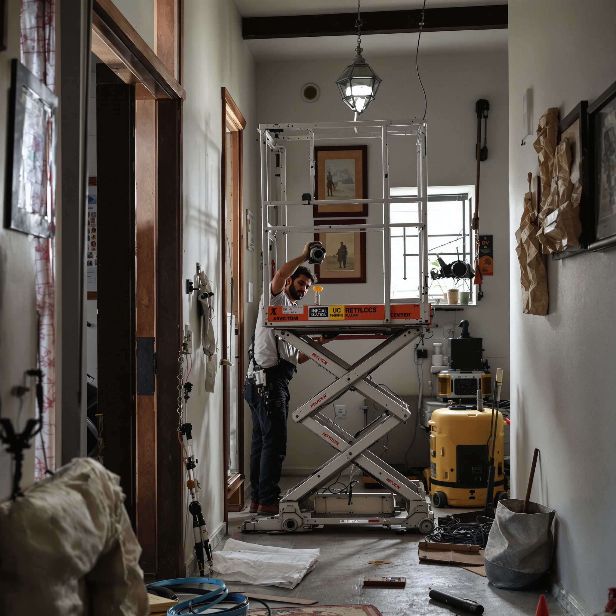 Technician servicing a home lift