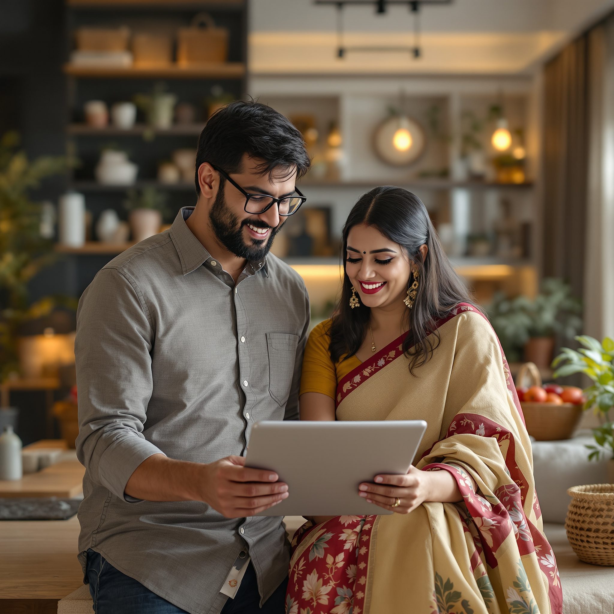 Couple planning a home lift budget