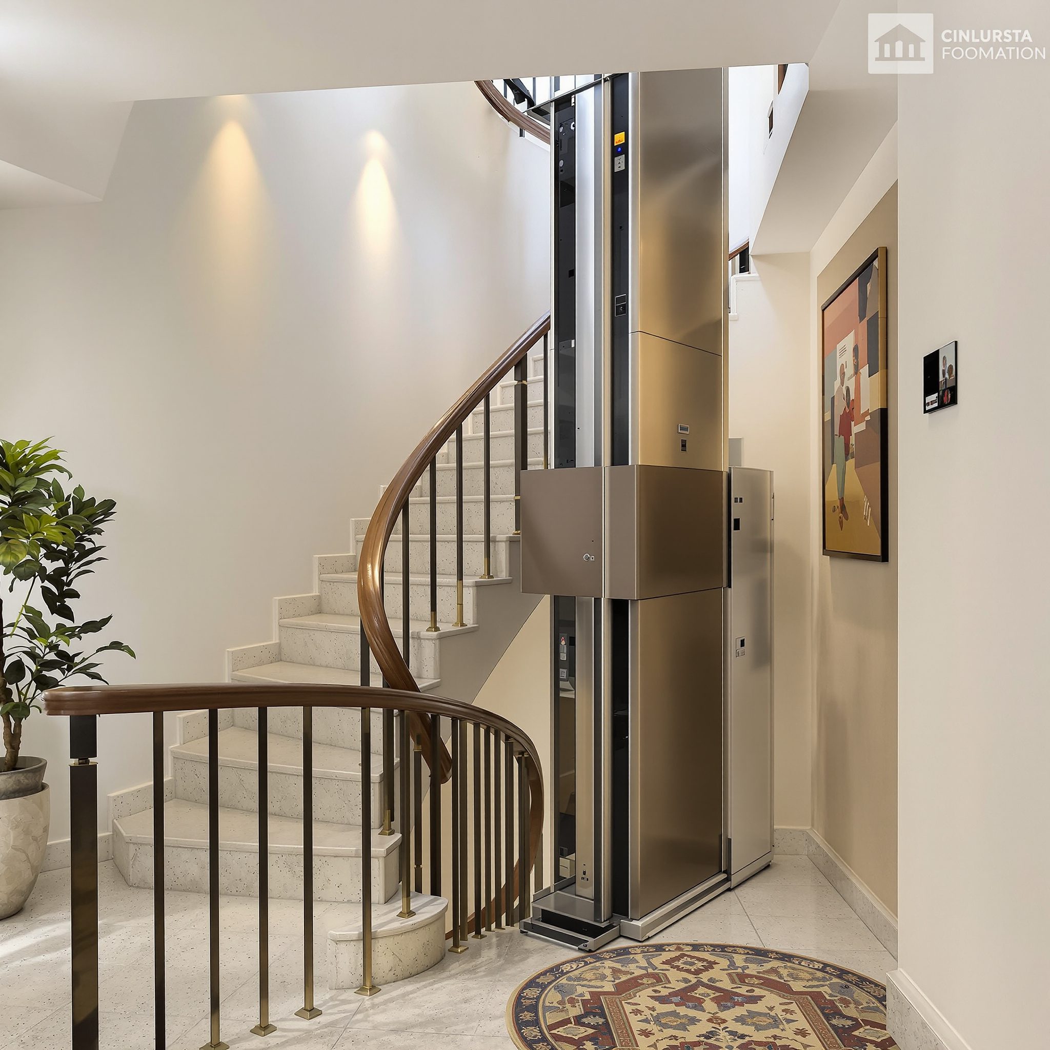 Home lift in a villa stairwell