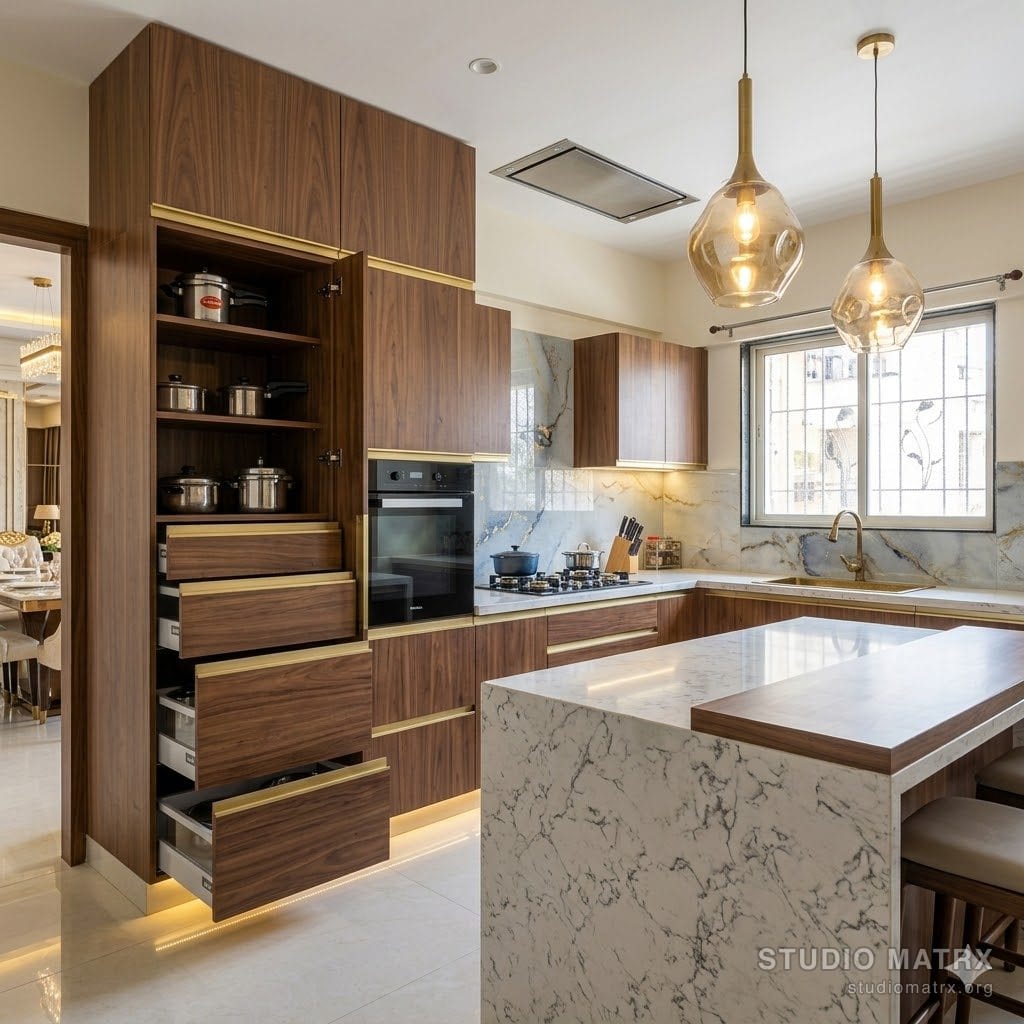 Luxury modular kitchen with designer finish and Blum hardware