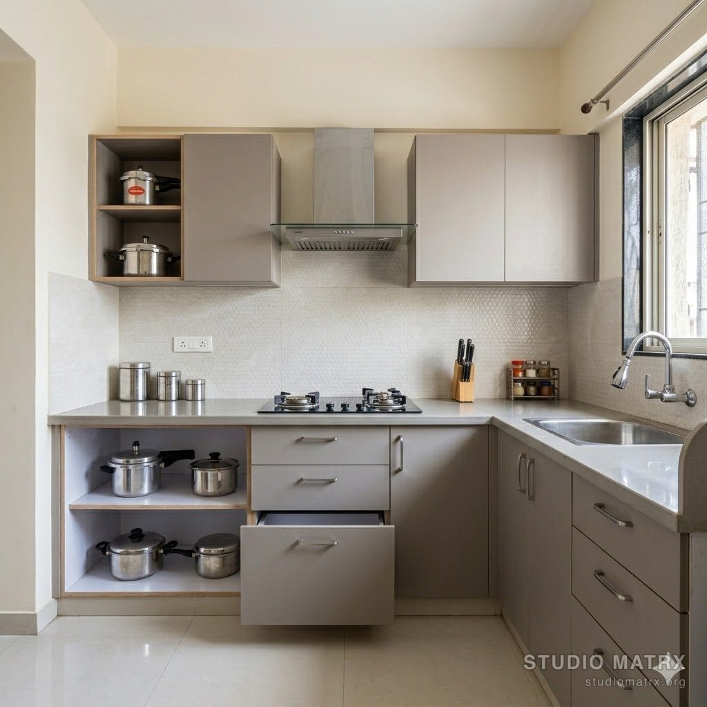 Standard modular kitchen with soft-close hardware