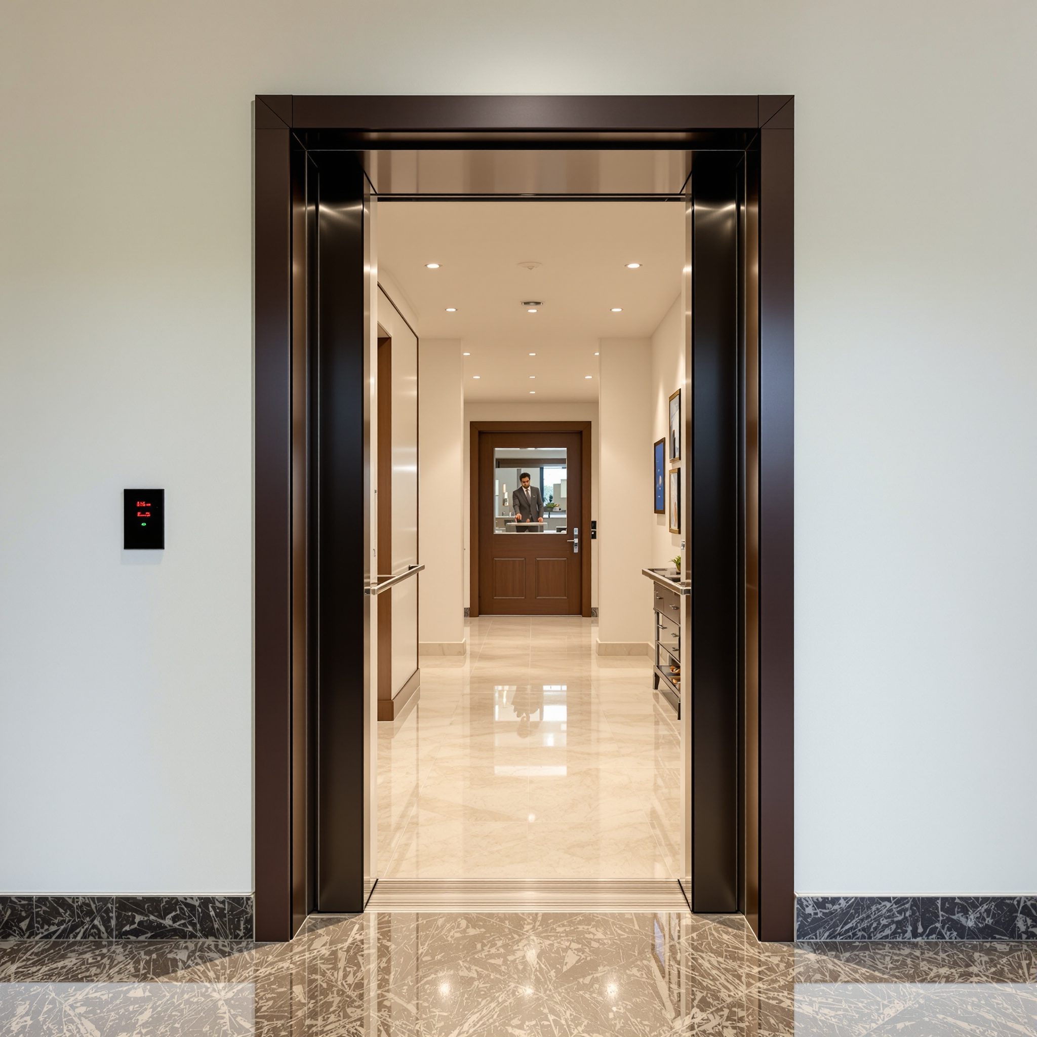 Automatic lift doors and accessible lobby