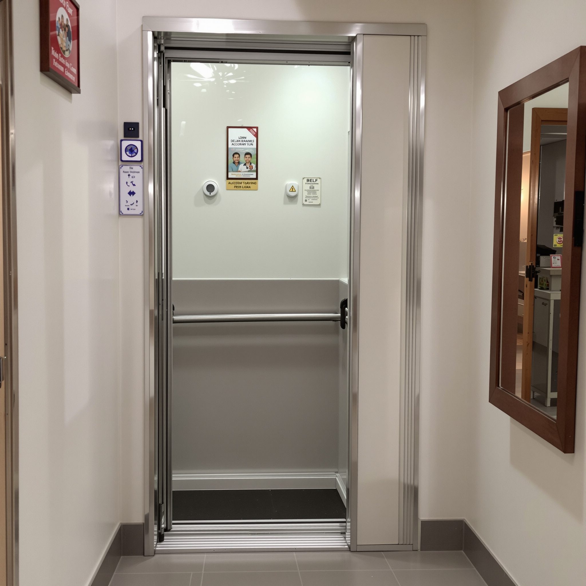 Accessible lift with handrail and rear mirror