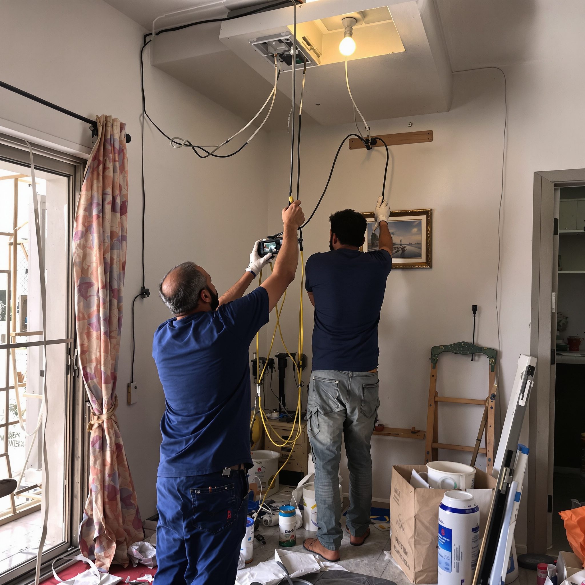 Home lift being installed and wired