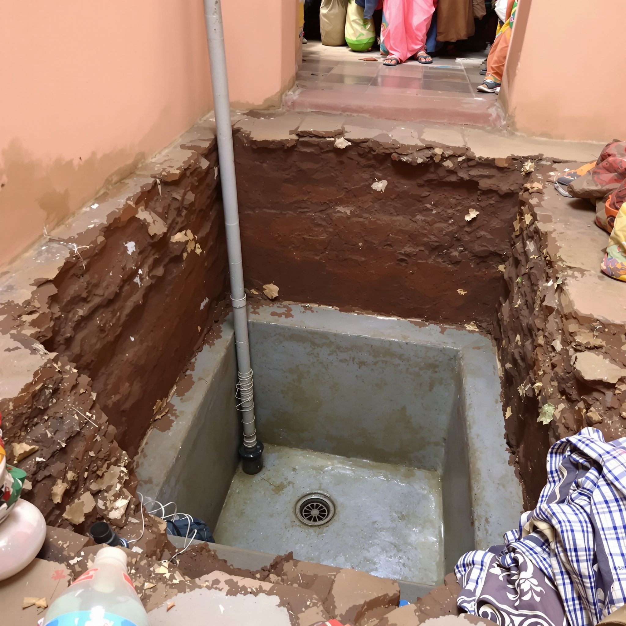 Lift pit sump pocket with a drain