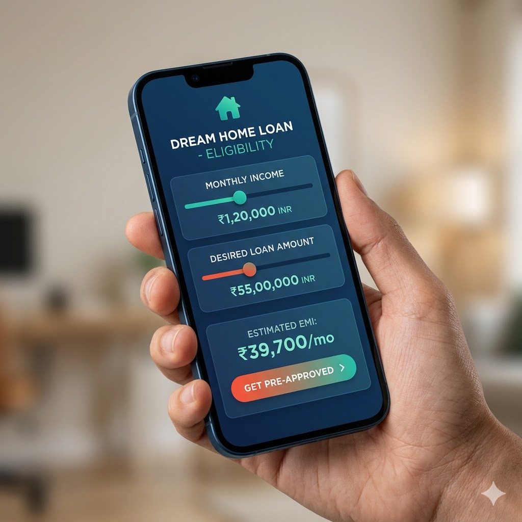 Digital fintech home-loan flow on a phone screen