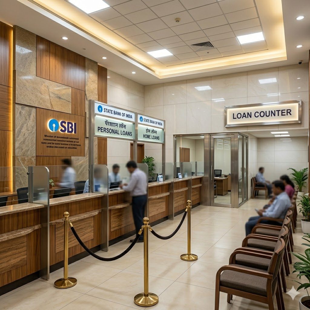 Public-sector bank branch counter in India