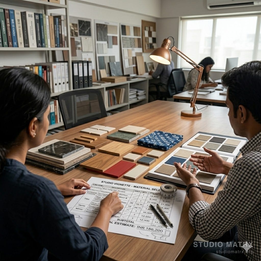 Designer meeting a vendor at a studio