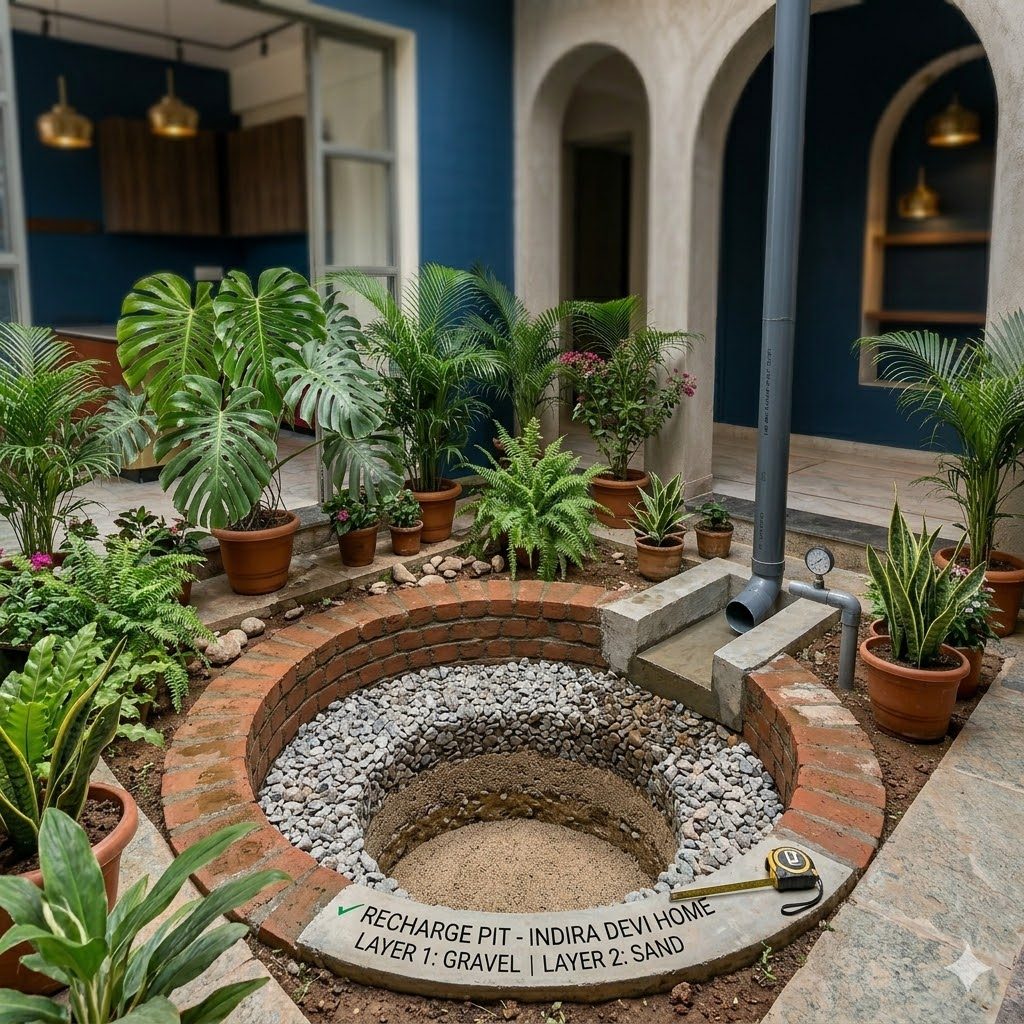 Groundwater recharge pit at an Indian home
