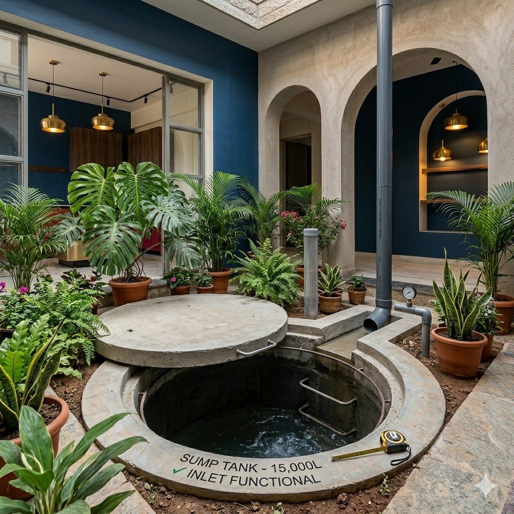 Underground sump tank for rainwater storage