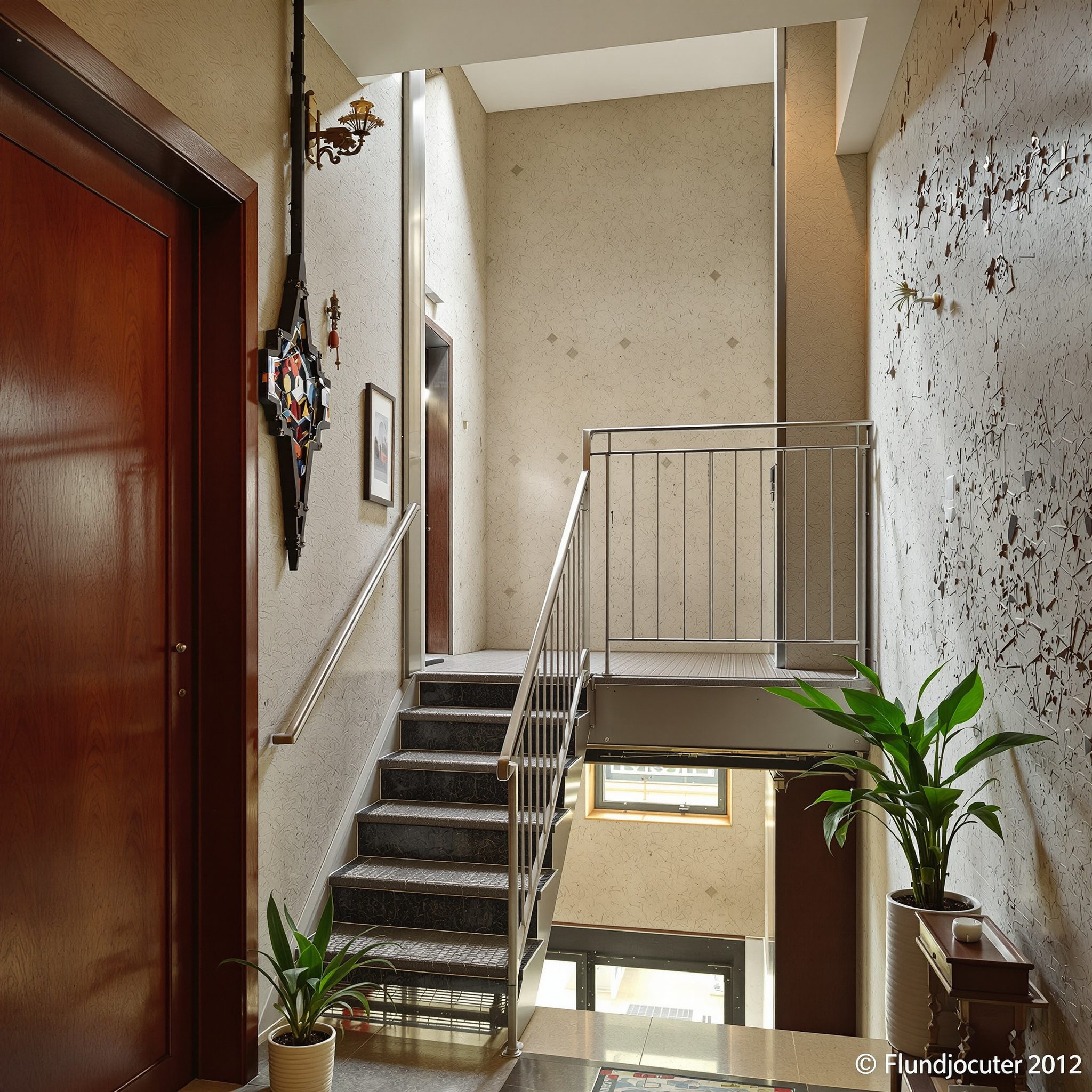 Home lift cabin with a continuous handrail