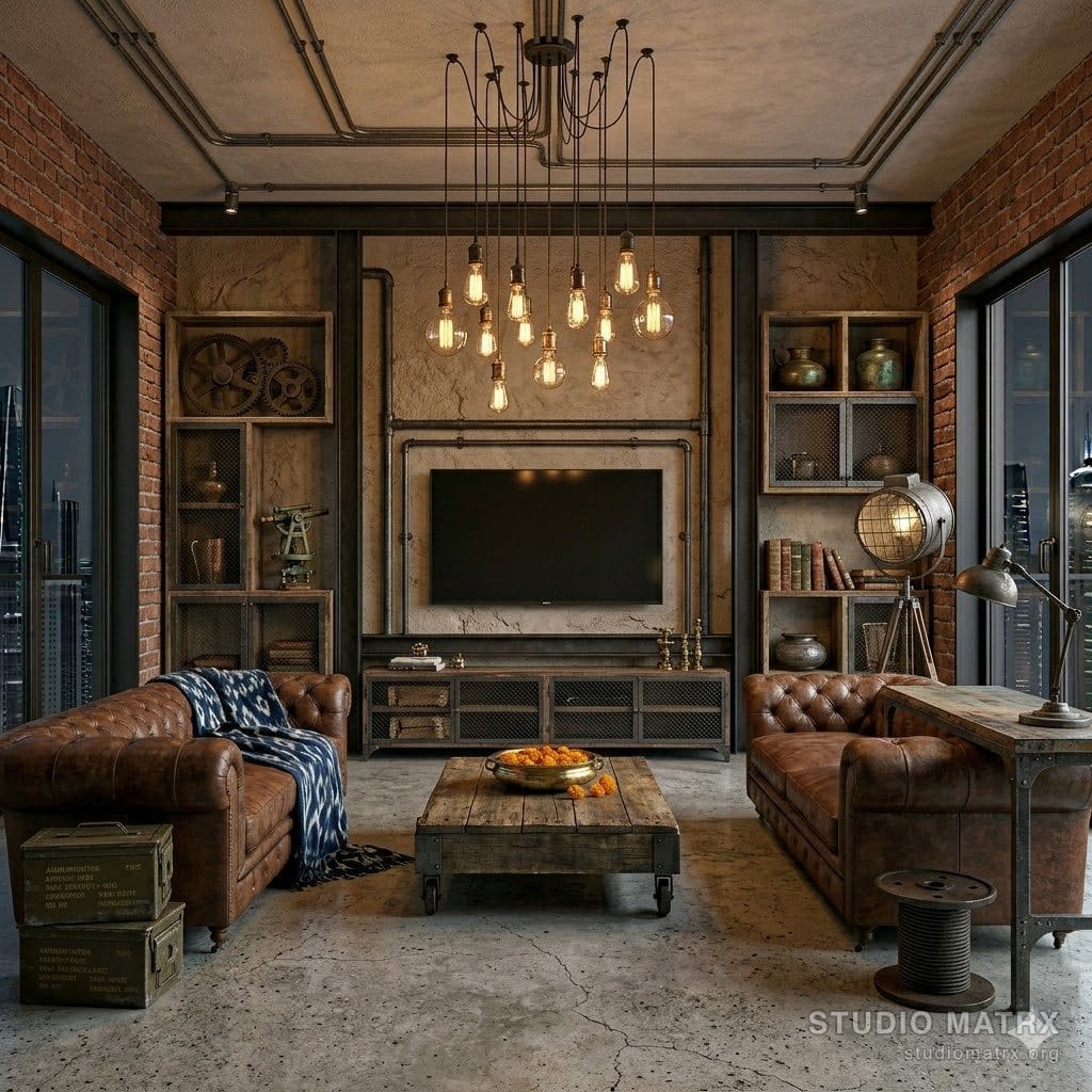 Industrial-style Indian living room