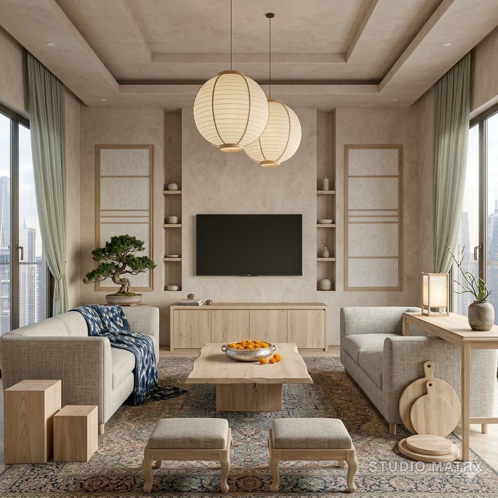 Japandi-style Indian living room