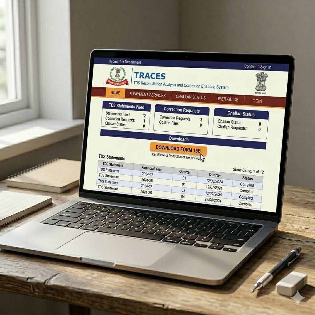 TRACES portal showing Form 16B download