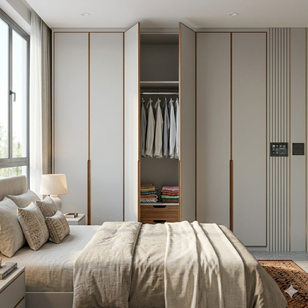 4-door modern modular wardrobe in a master bedroom