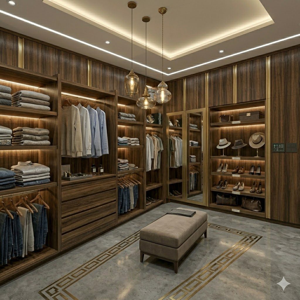 Dedicated saree-fold section inside a modular wardrobe